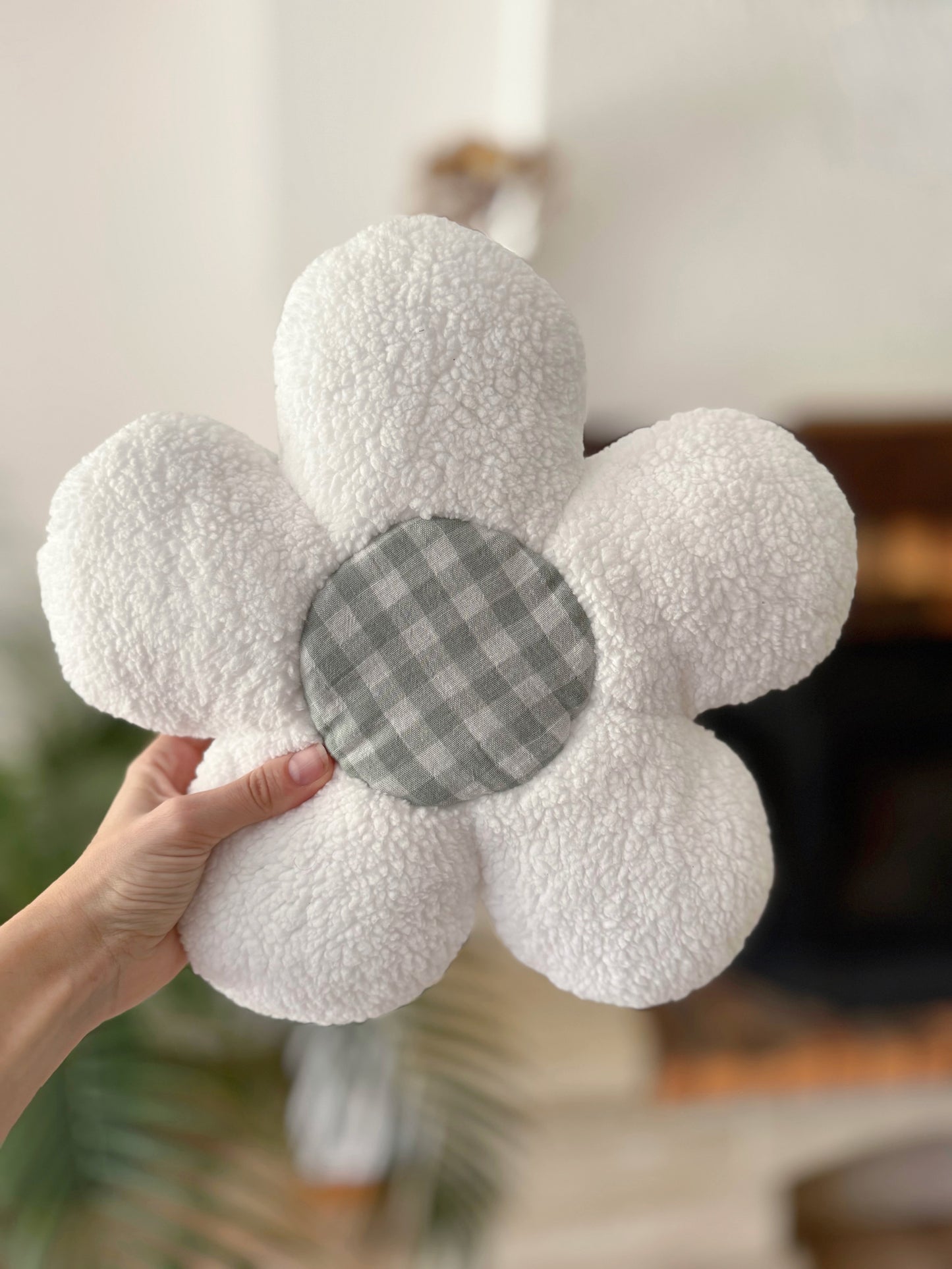 Coussin fleur Vichy vert