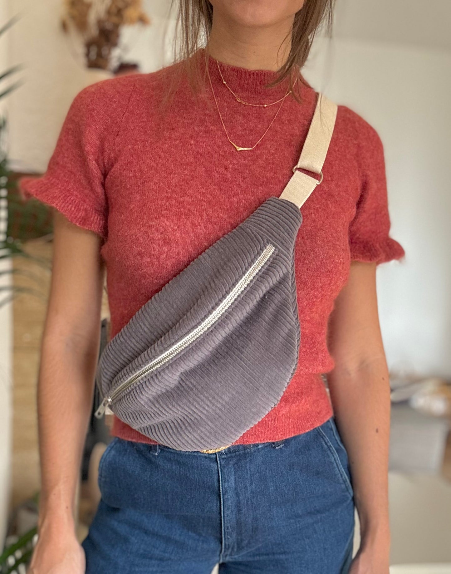 Taupe corduroy fanny pack