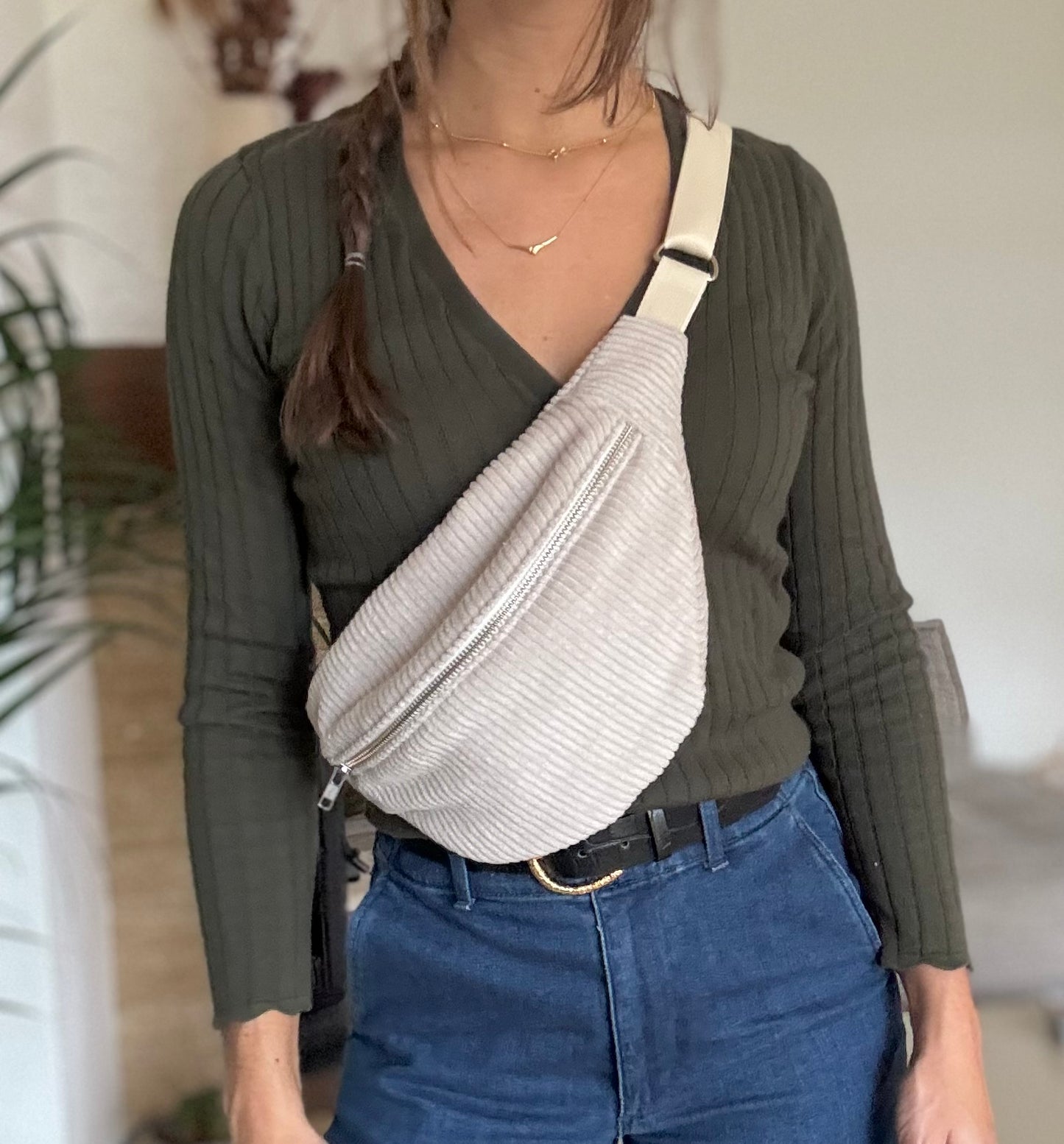 Navy blue corduroy fanny pack