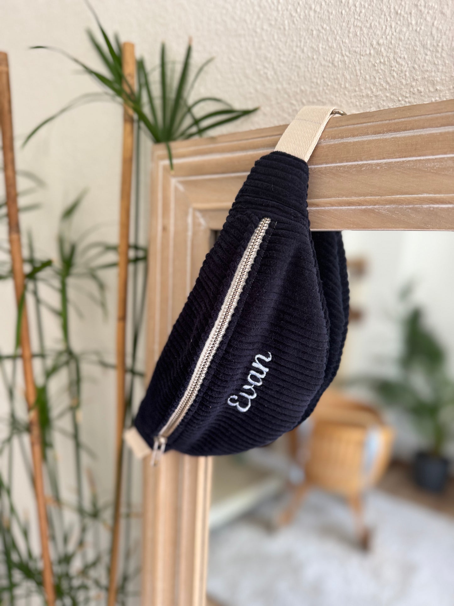 Mini sac banane velours côtelé Bleu marine