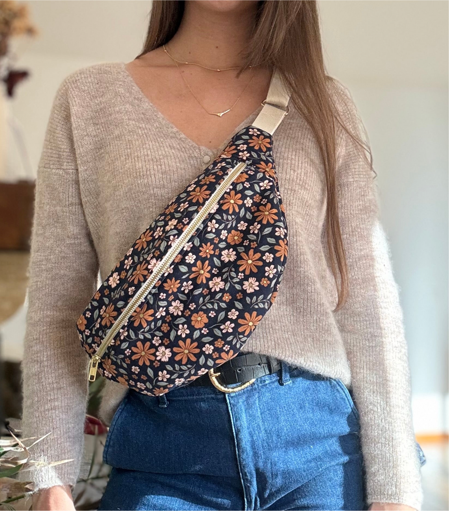 Flower corduroy fanny pack