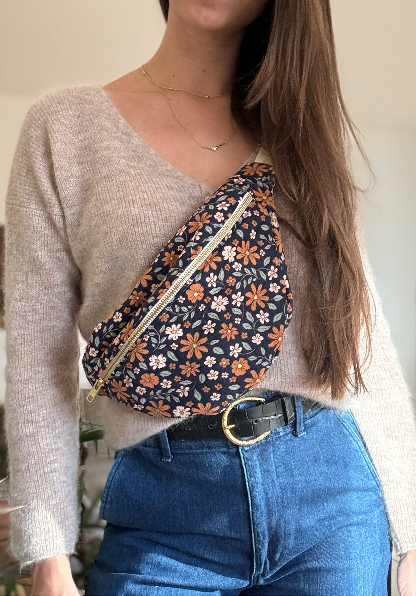Flower corduroy fanny pack
