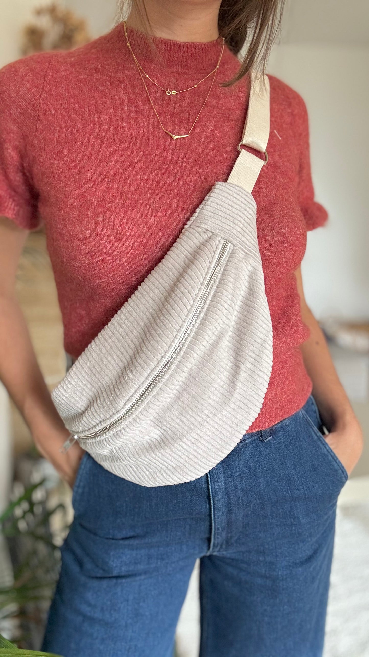 Navy blue corduroy fanny pack
