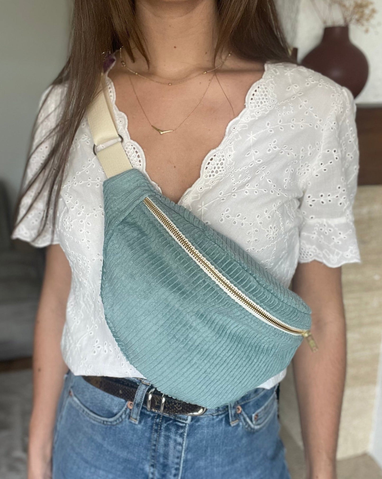 Turquoise corduroy fanny pack