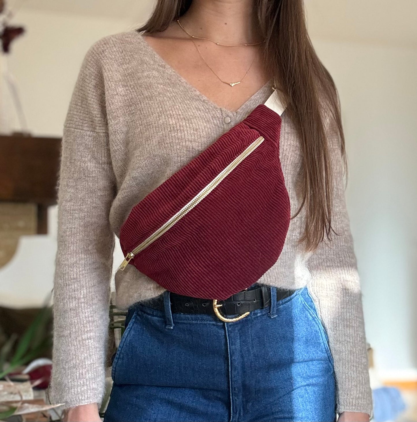 Navy blue corduroy fanny pack