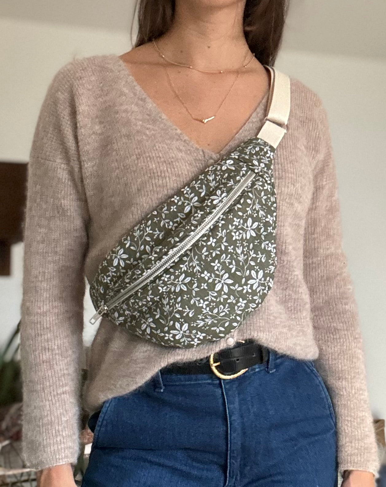 Khaki floral fanny pack