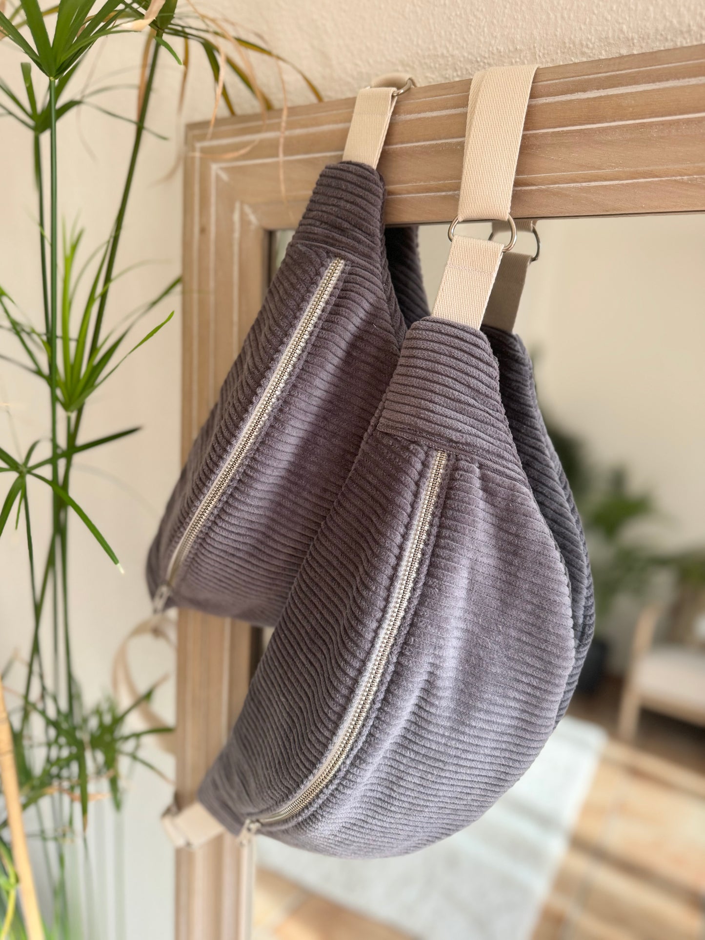 Taupe corduroy fanny pack