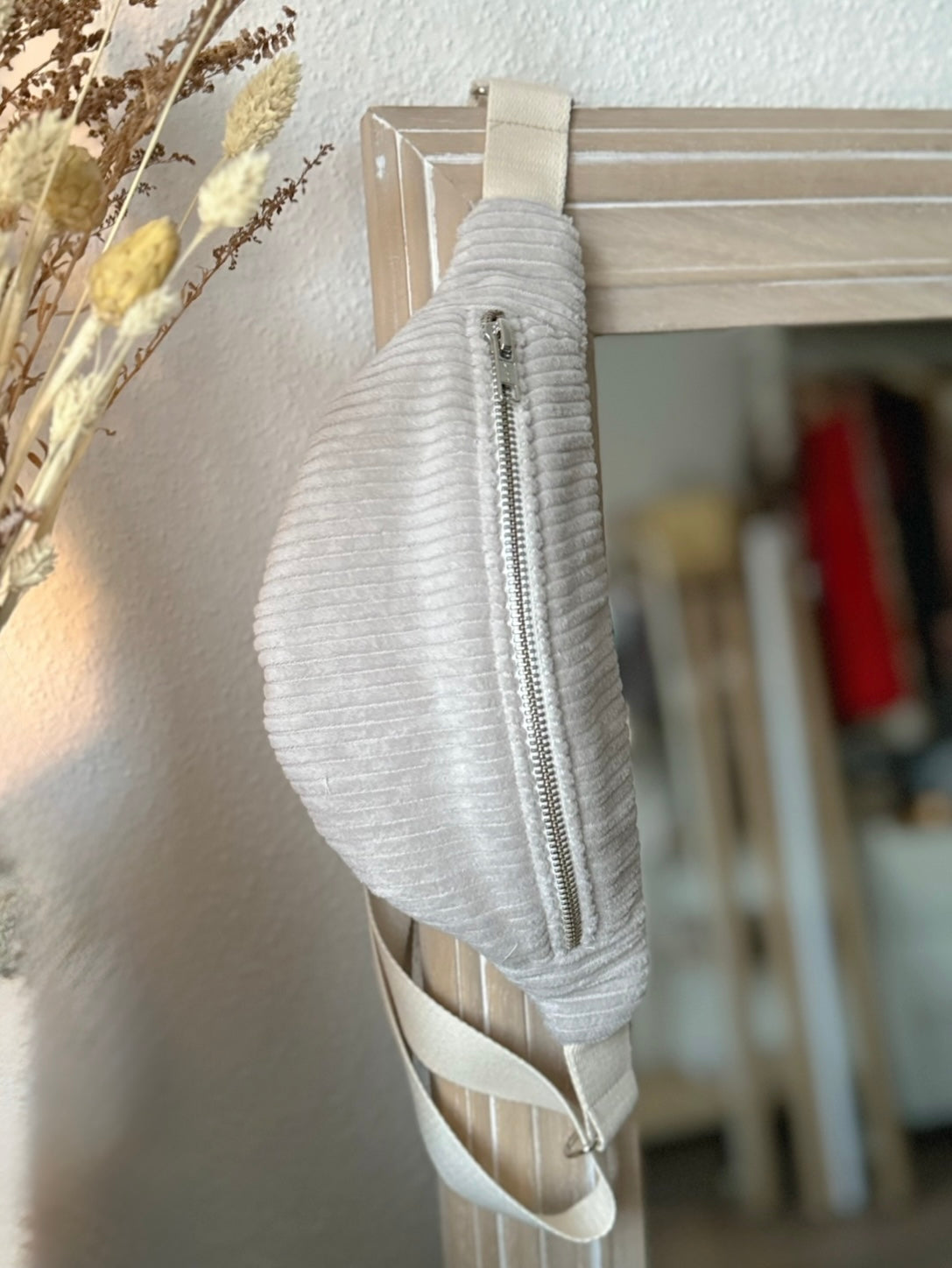 Mini sac banane velours côtelé Beige