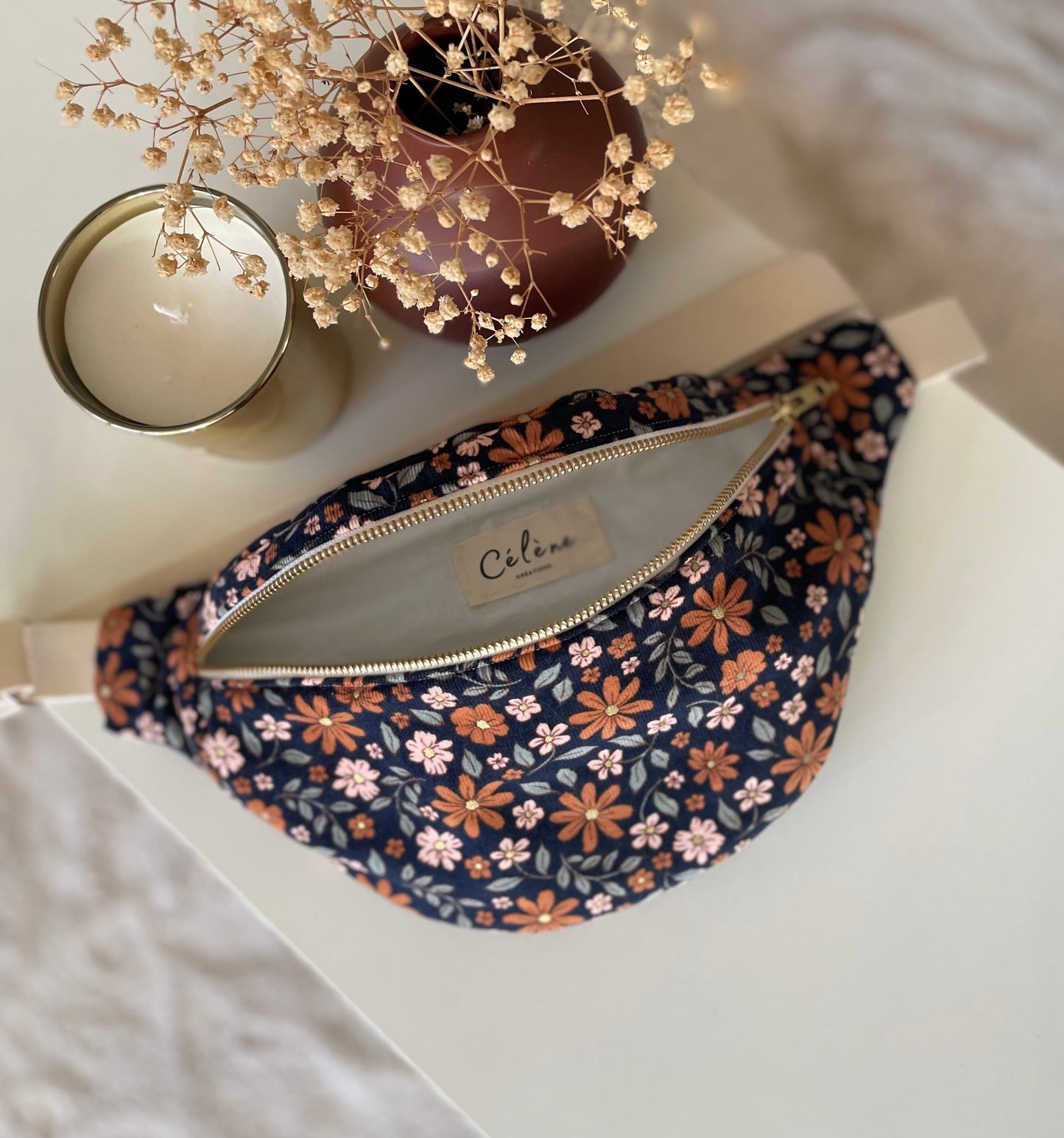 Flower corduroy fanny pack