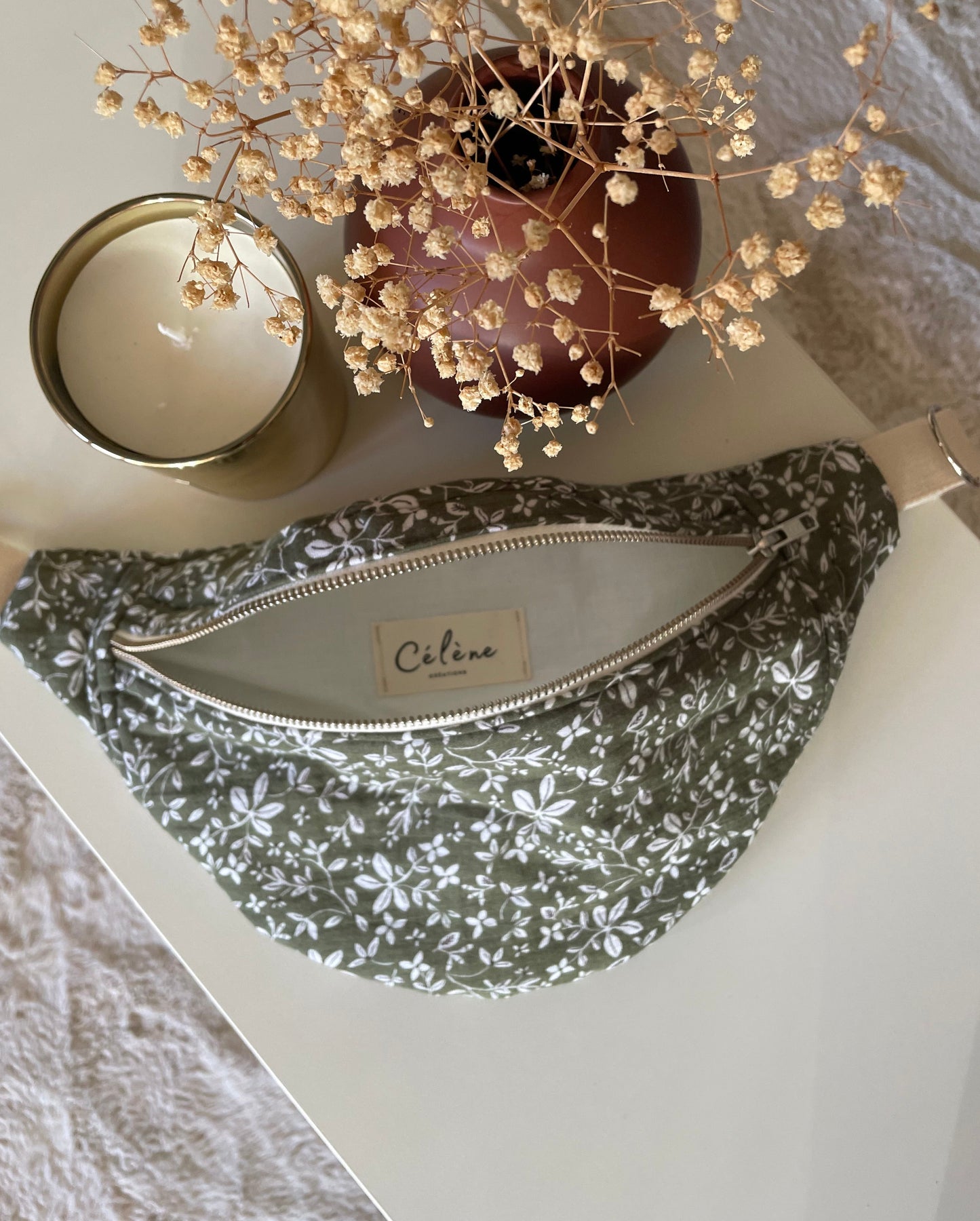 Khaki floral fanny pack