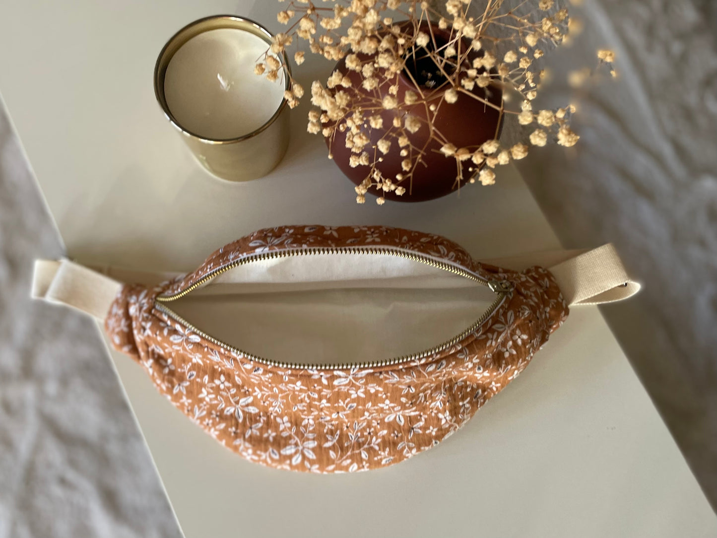 Camel floral fanny pack