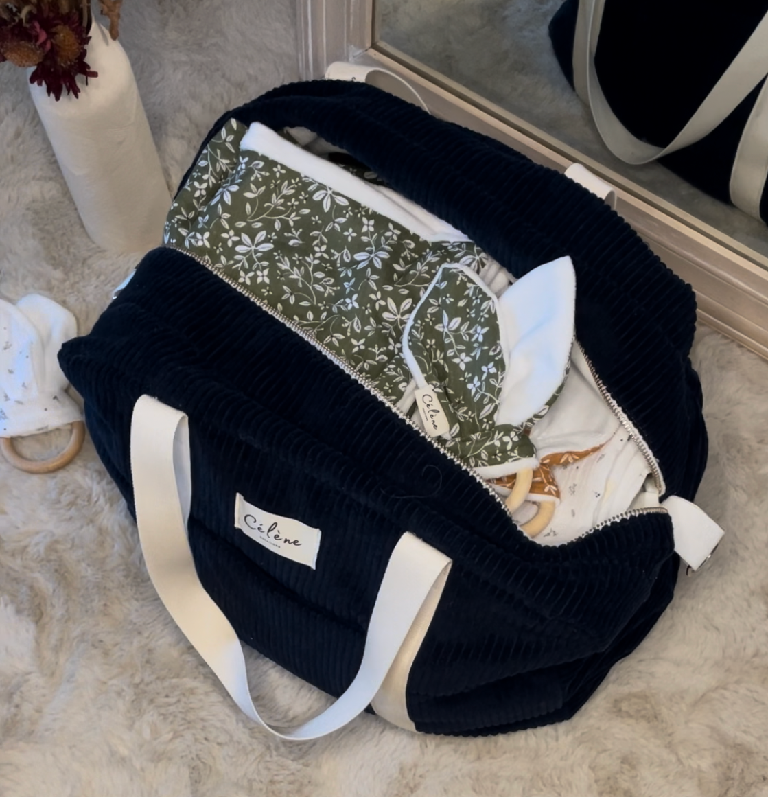 Navy corduroy diaper bag