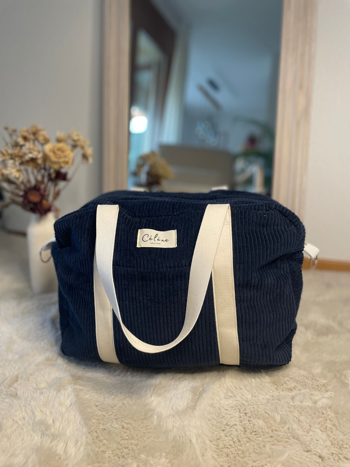 Navy corduroy diaper bag
