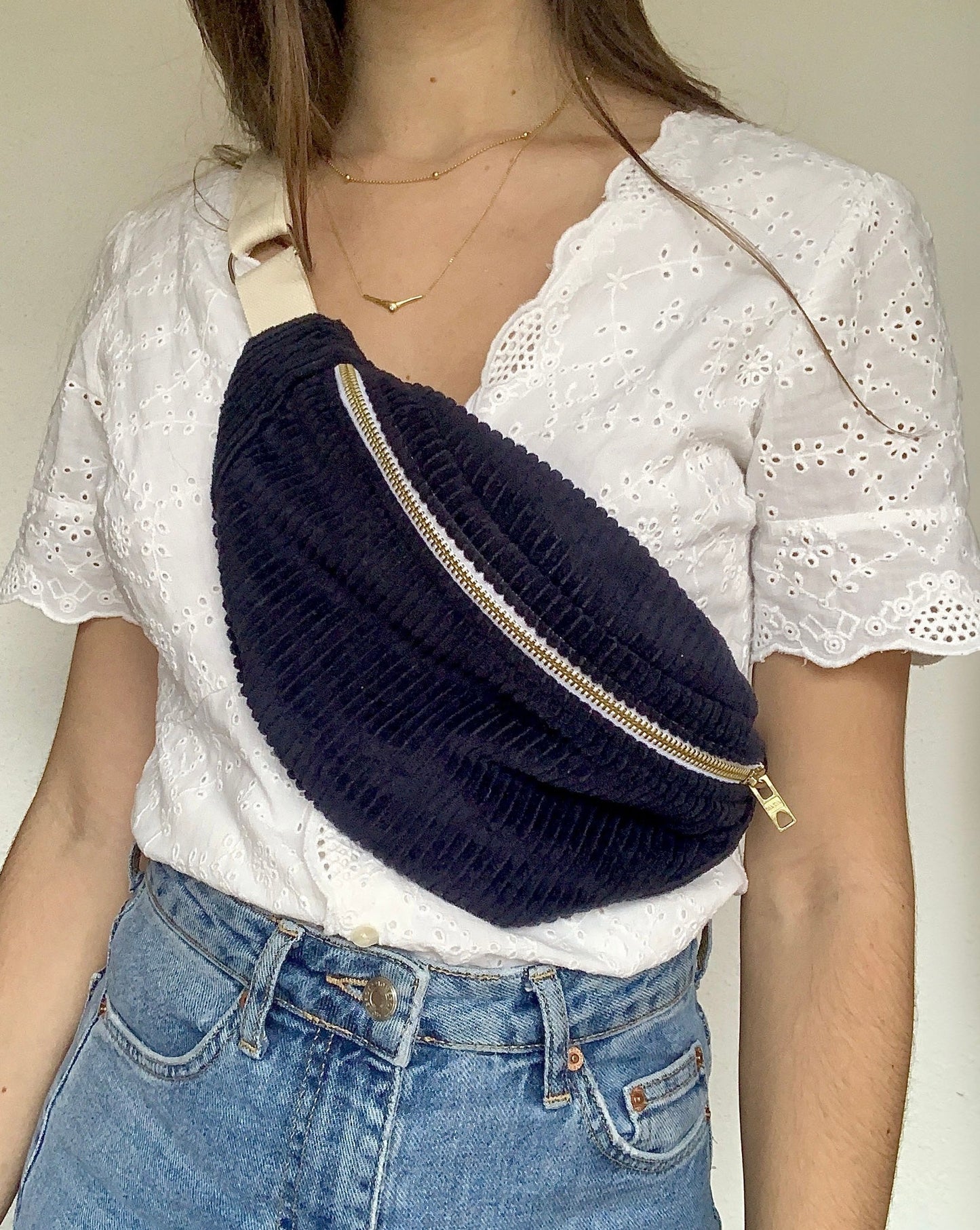 Navy blue corduroy fanny pack