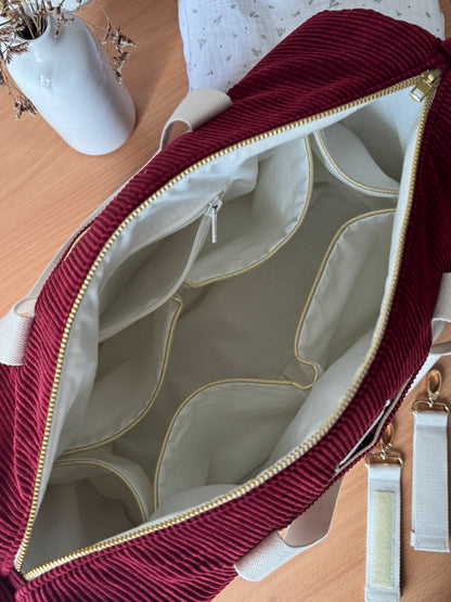 Sac à langer velours côtelé Bordeaux
