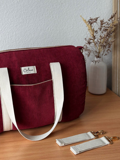 Sac à langer velours côtelé Bordeaux