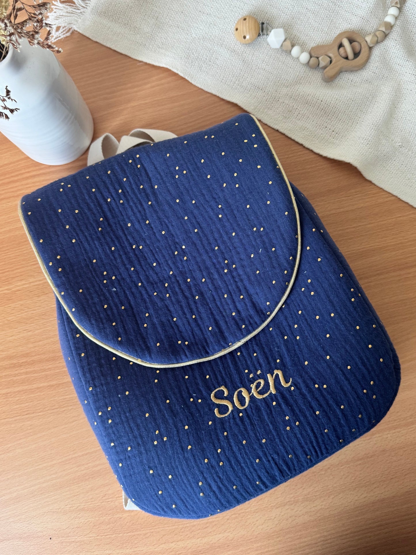 Sac à dos enfant Uni à pois dorés