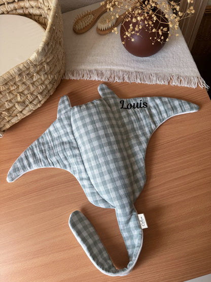 Doudou raie manta Vichy vert