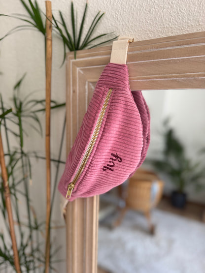 Mini sac banane velours côtelé Rose