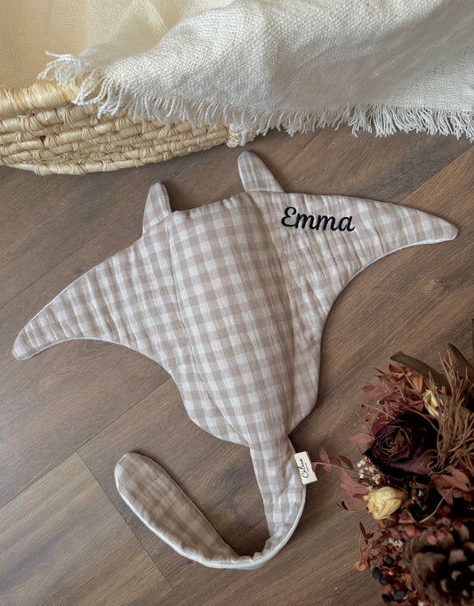 Doudou raie manta Vichy beige