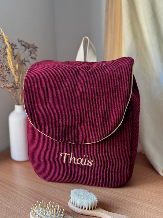 Sac à dos enfant velours côtelé Bordeaux