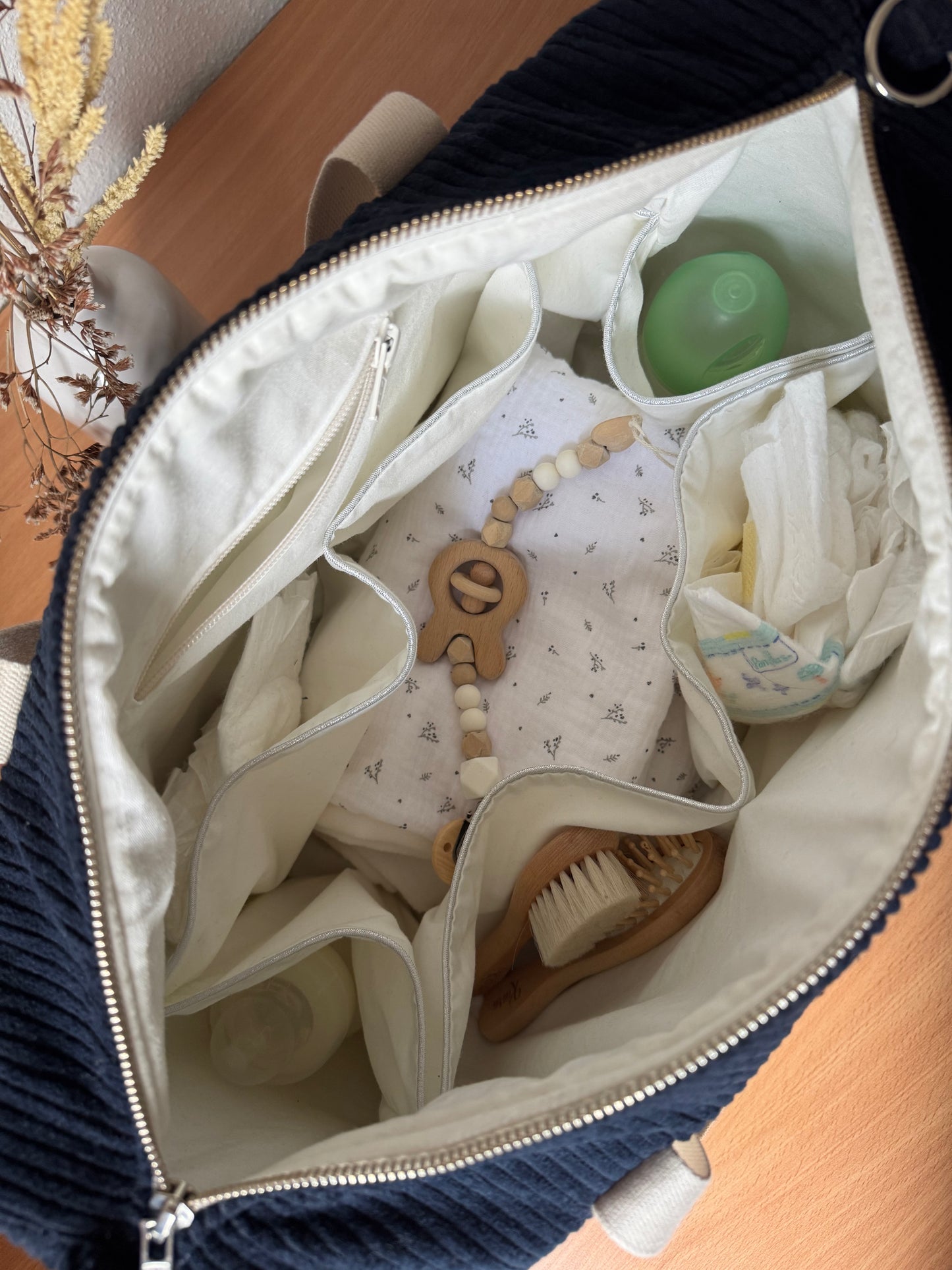 Sac à langer velours côtelé Bleu marine