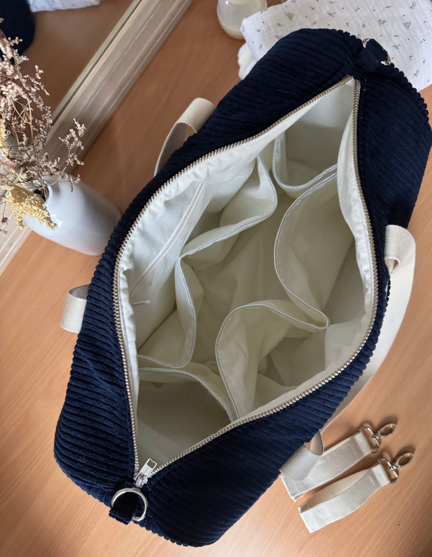 Sac à langer velours côtelé Bleu marine