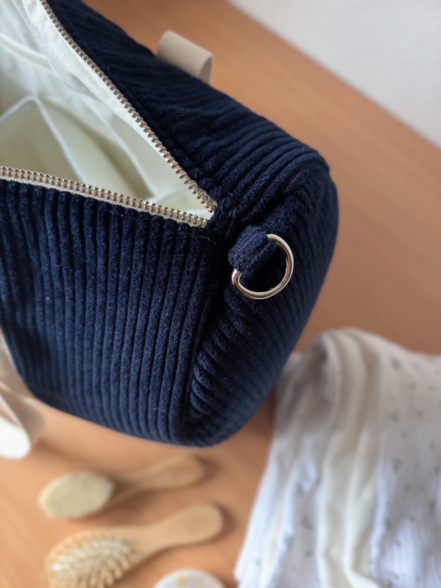 Sac à langer velours côtelé Bleu marine