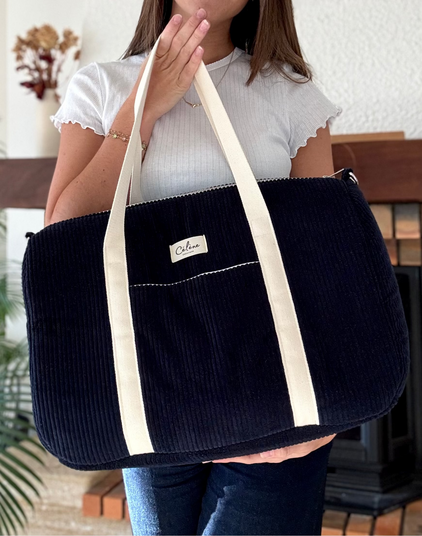 Sac à langer velours côtelé Bleu marine